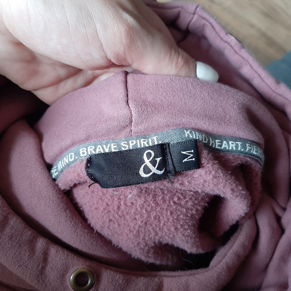 AMPERSAND AVE Colorblock Pullover Hoodie in Mauve, Light Pink & Dusty Blue - Picture 4 of 4